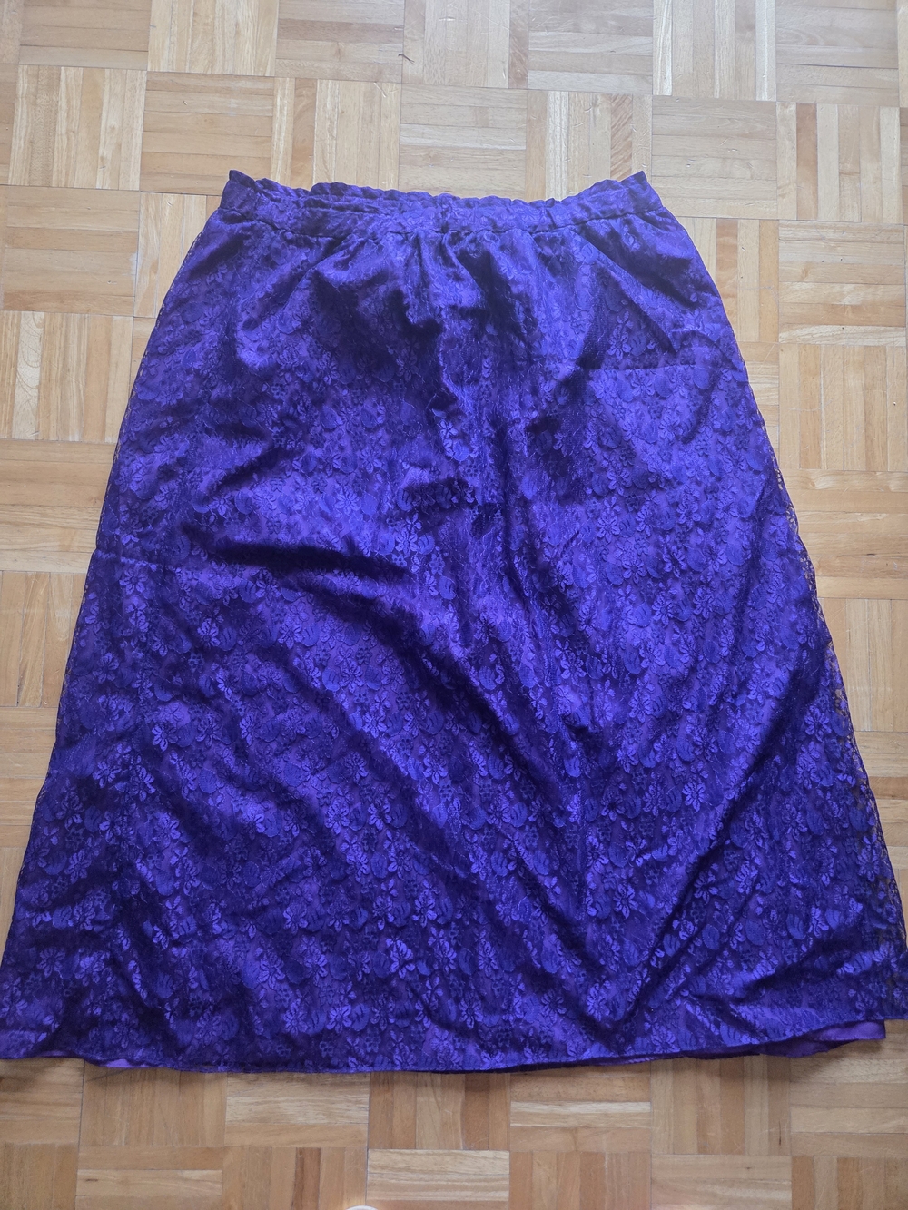 Purple Floral Lace Midi Skirt